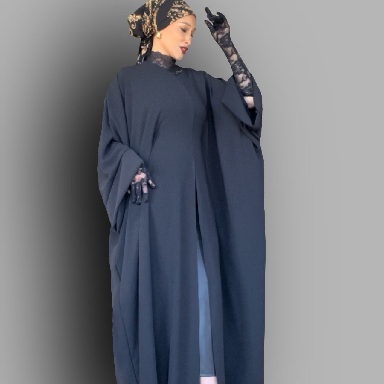 Black Front Slit Maxi Abaya