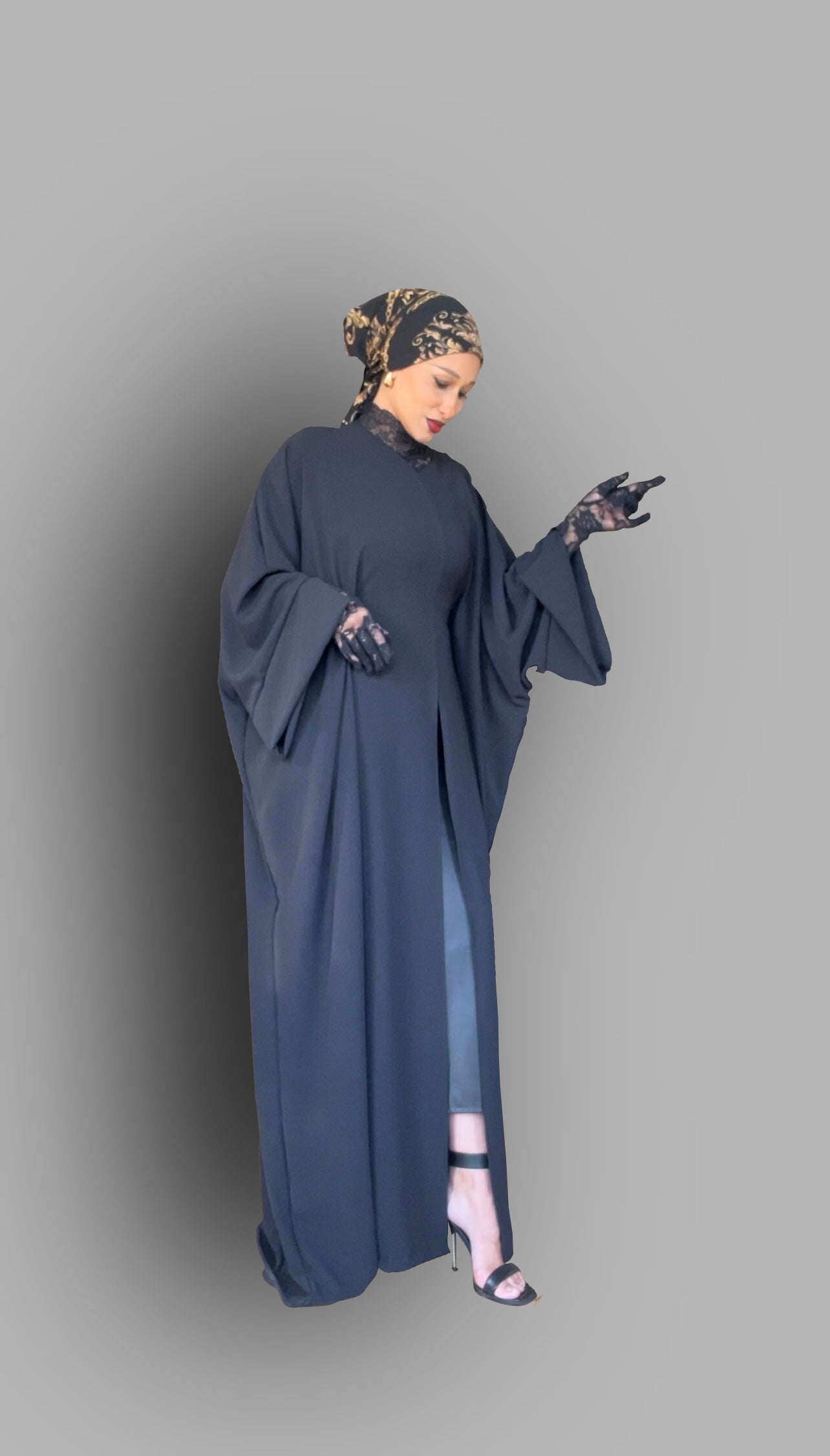 Black Front Slit Maxi Abaya