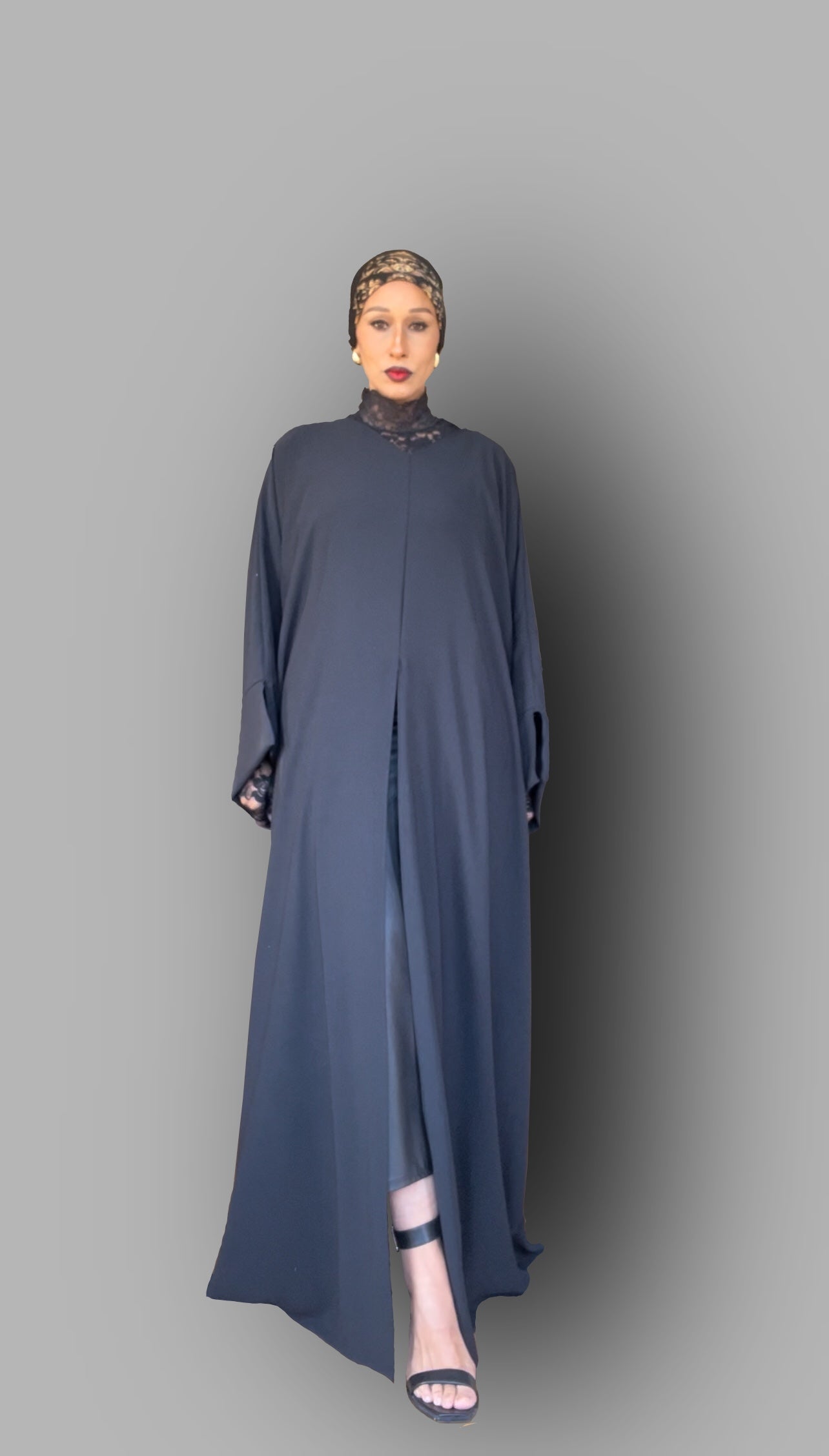 Black Front Slit Maxi Abaya