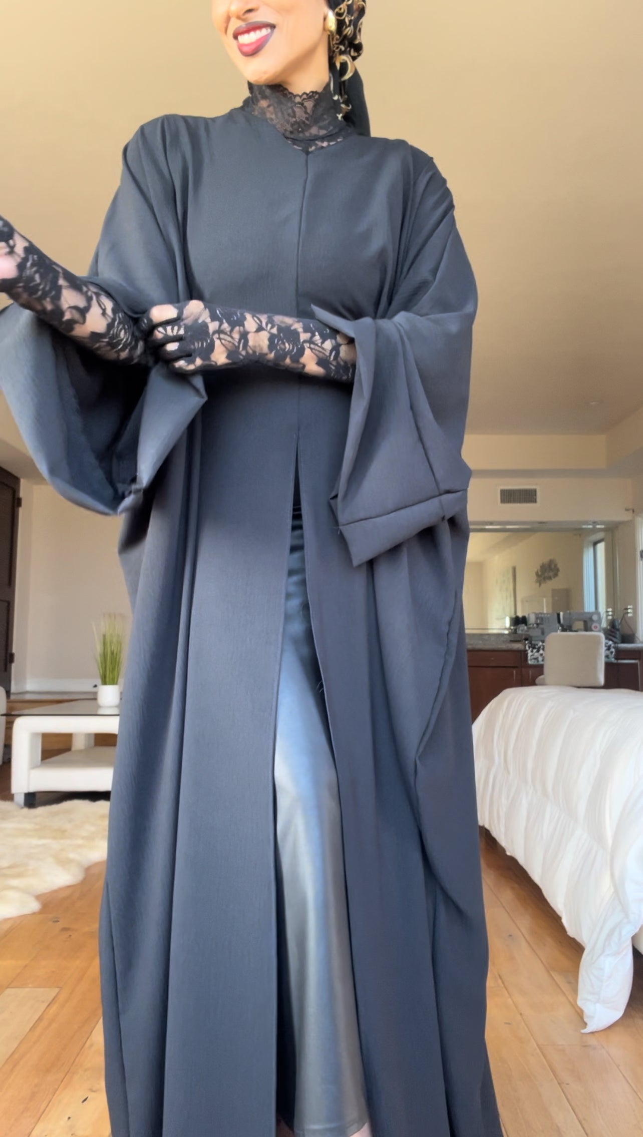 Black Lace Gloves and Neck Cover