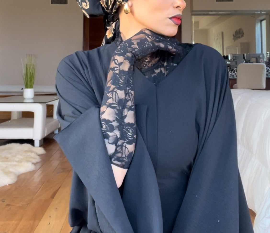 Black Lace Gloves and Neck Cover
