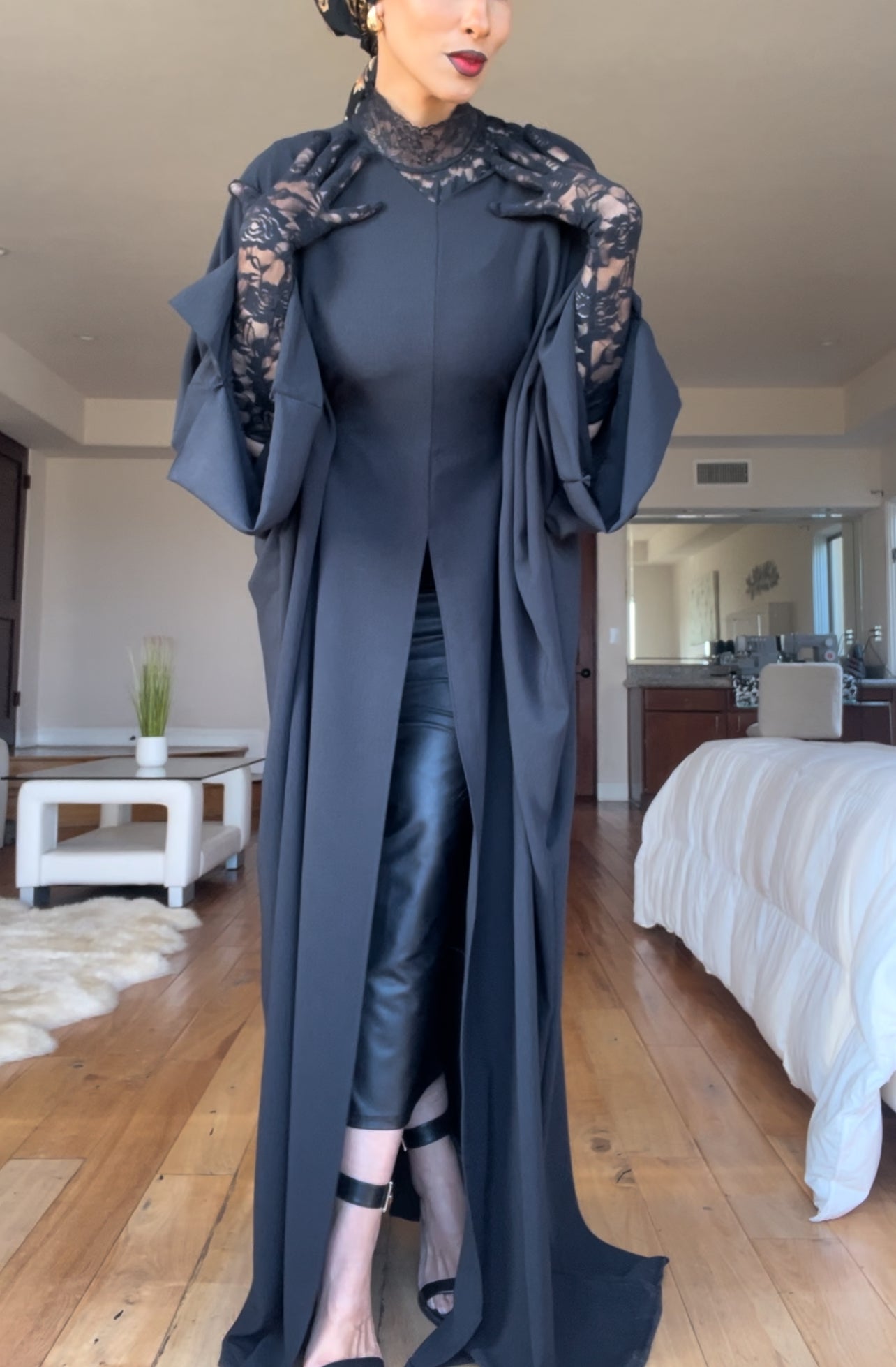 Black Lace Gloves and Neck Cover