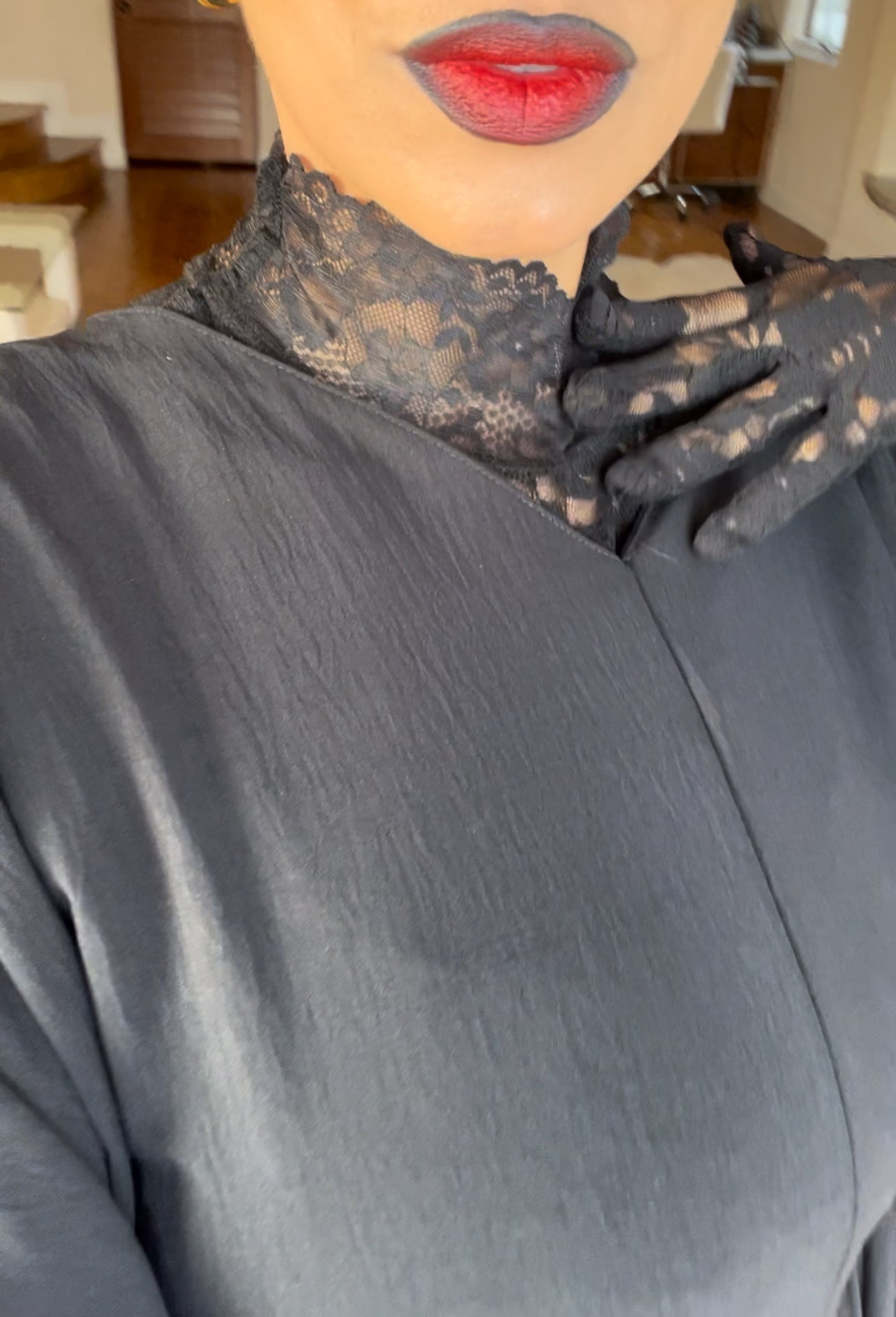 Black Lace Gloves and Neck Cover