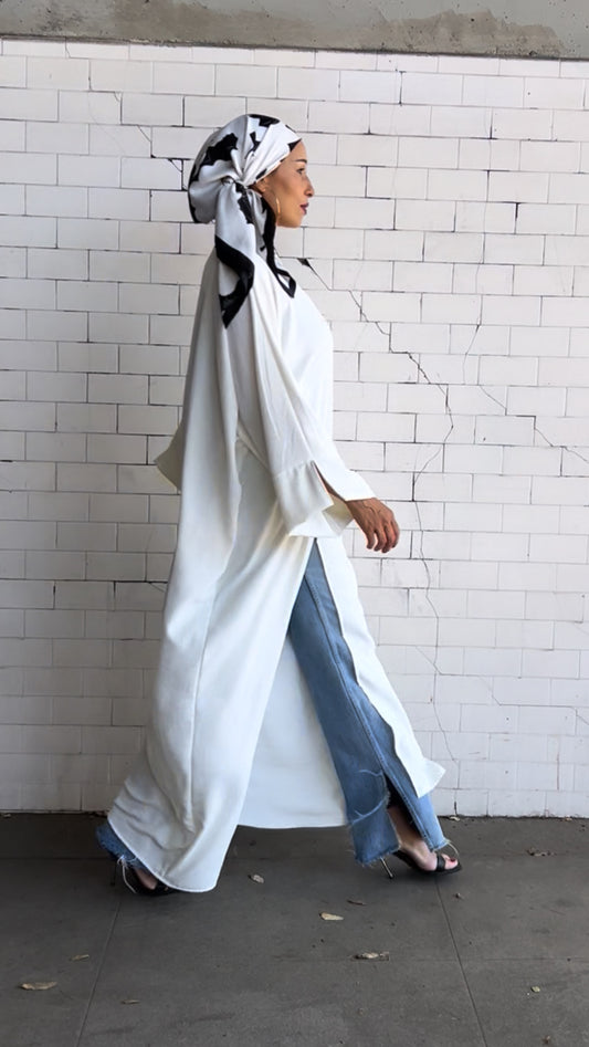 Creamy White Front Slit Abaya