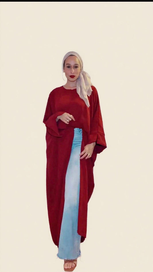 Front Slit Maxi Abaya in Maroon