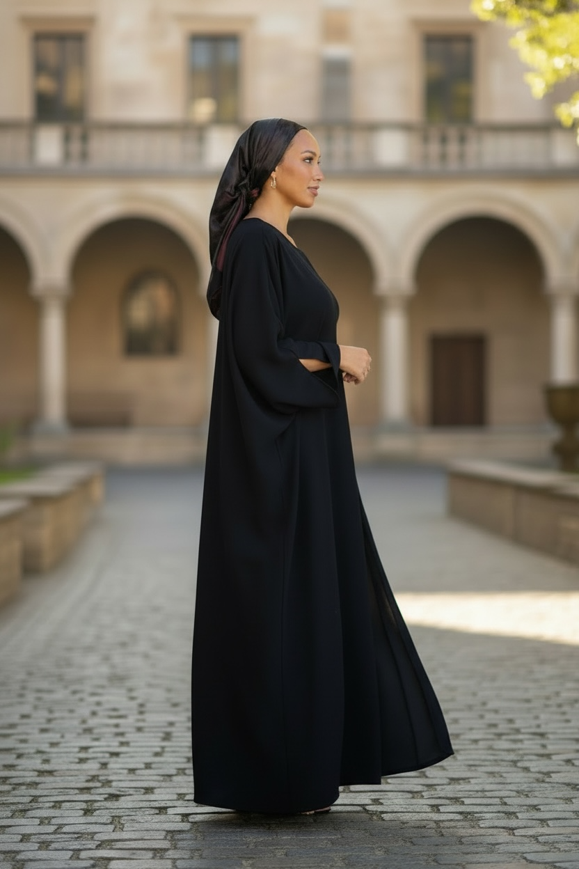 Black Front Slit Maxi Abaya