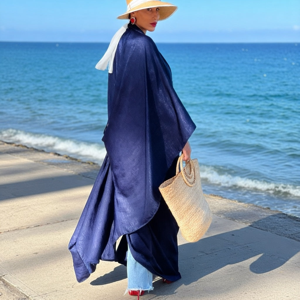 Criss Cross Back Kimono in Midnight Blue
