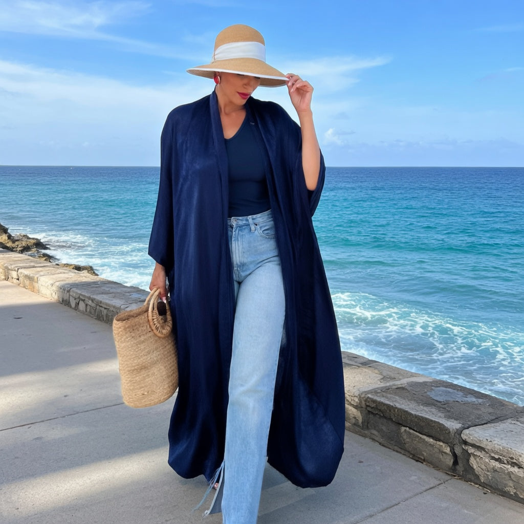 Criss Cross Back Kimono in Midnight Blue