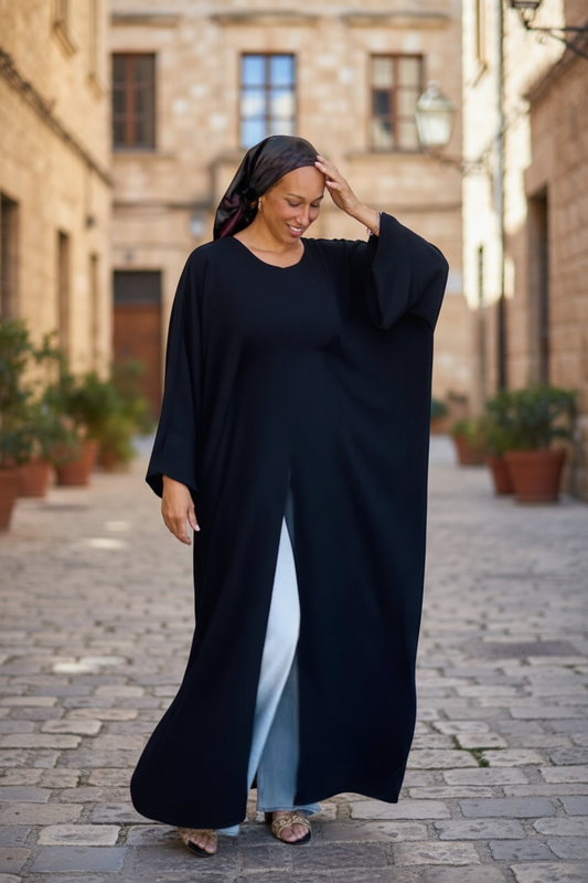 Black Front Slit Maxi Abaya