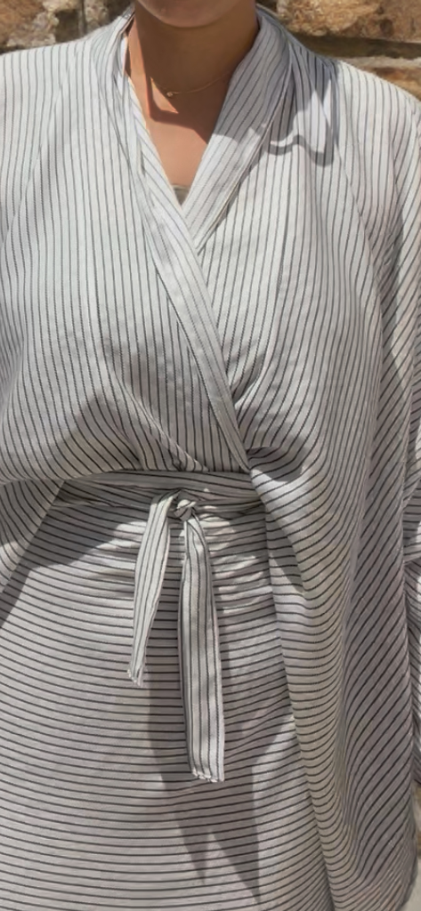 The Laila Set in Pinstriped White