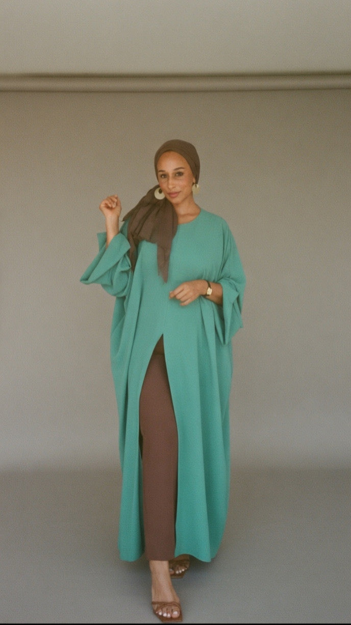 Tropical Green Front Slit Maxi Abaya