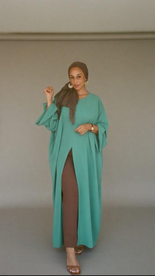 Tropical Green Front Slit Maxi Abaya