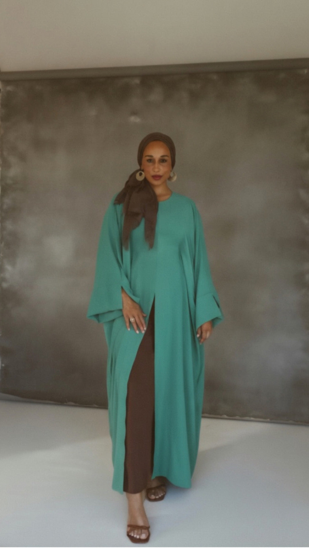 Tropical Green Front Slit Maxi Abaya