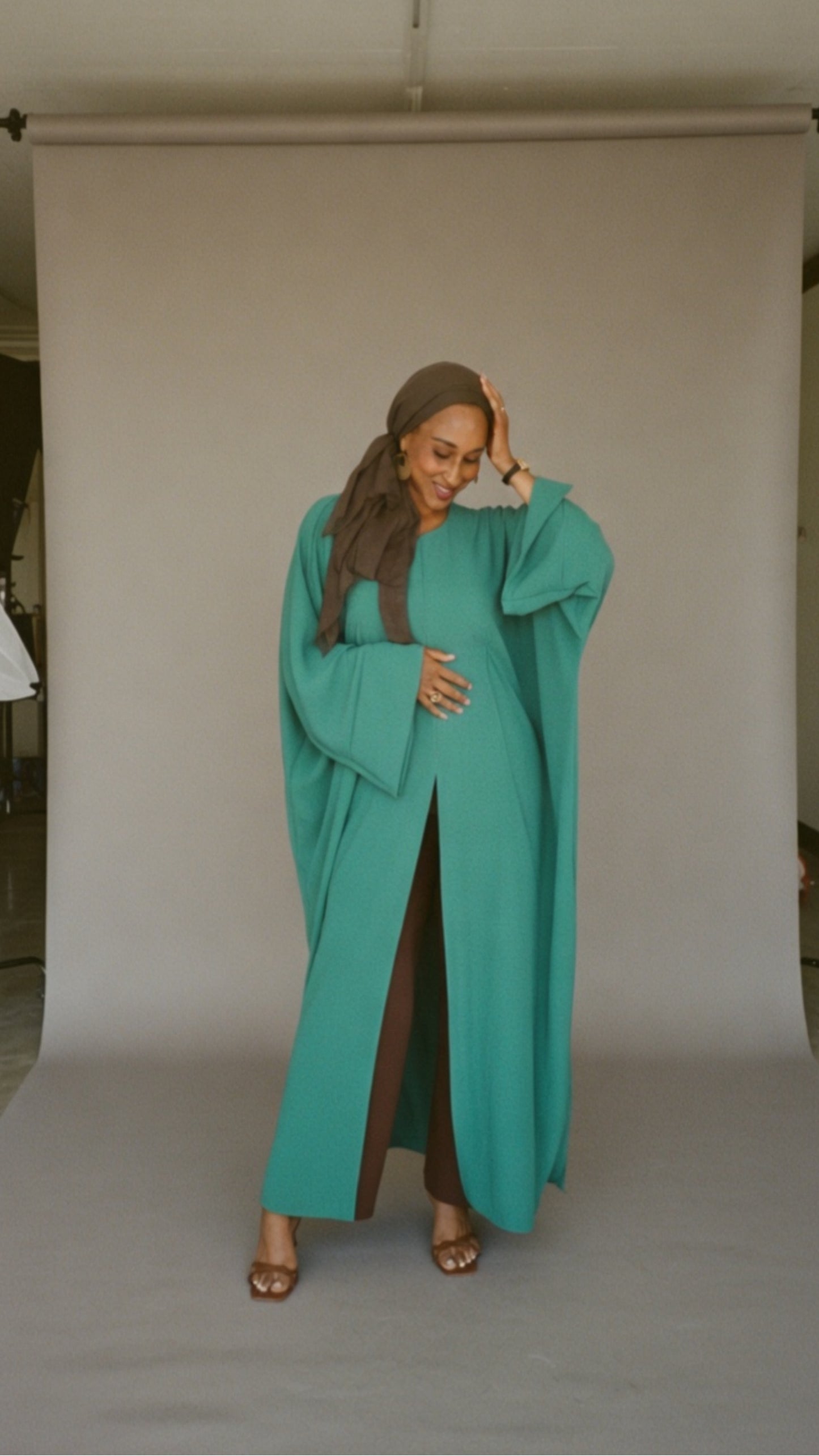 Tropical Green Front Slit Maxi Abaya