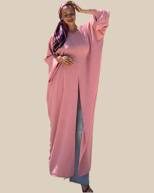Pink Rose Front Slit Abaya