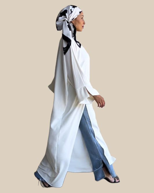 Creamy White Front Slit Abaya