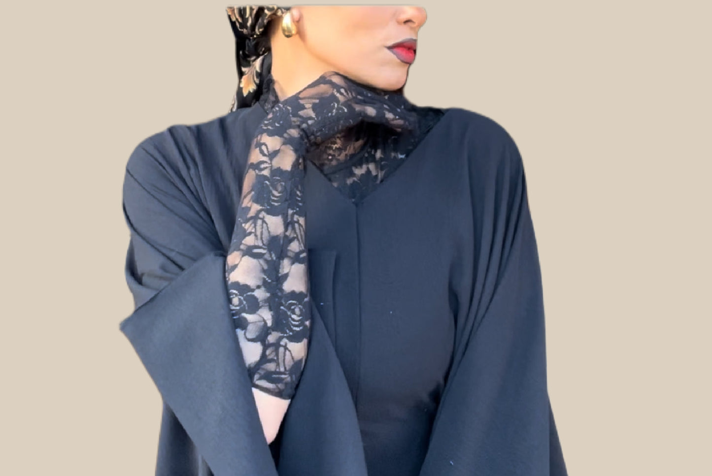 Black Lace Gloves and Neck Cover