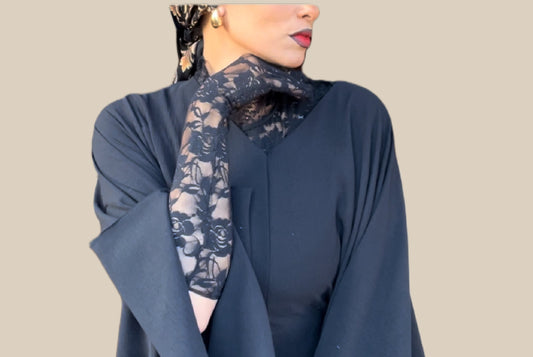 Black Lace Gloves and Neck Cover