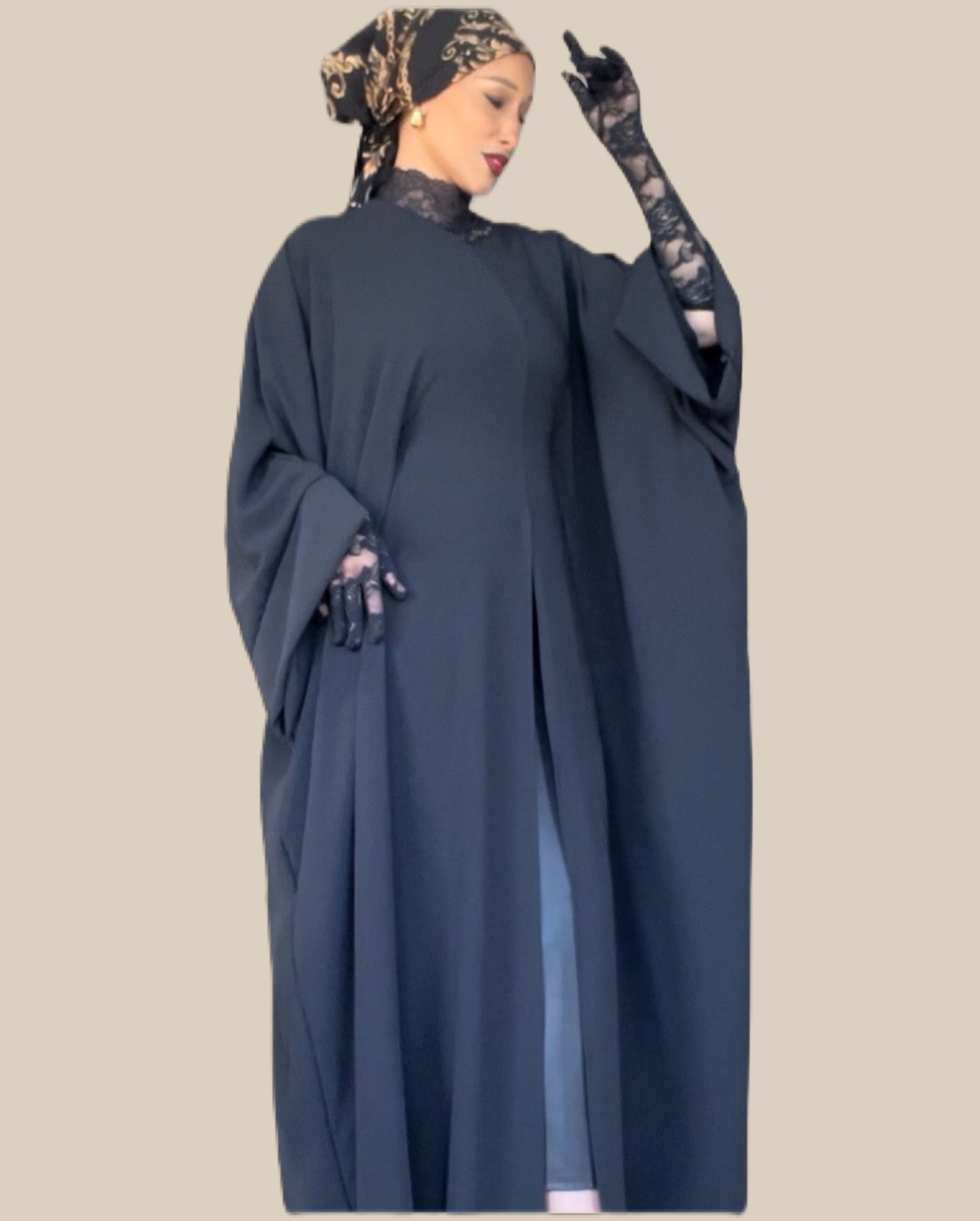Black Front Slit Maxi Abaya