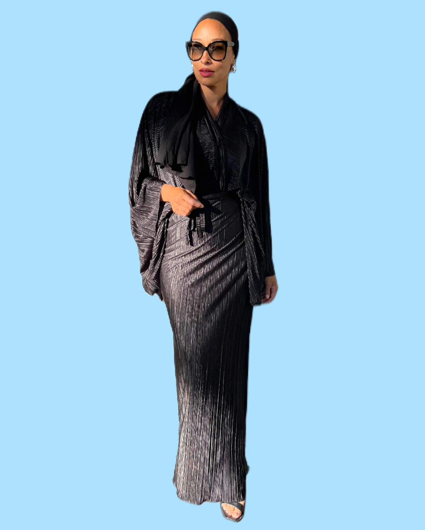 “Laila” Set in Black Plisse Satin