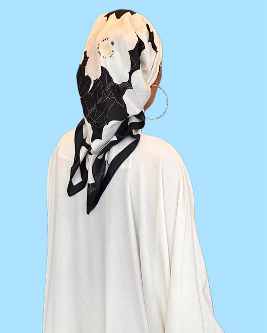 Black and White Floral Scarf