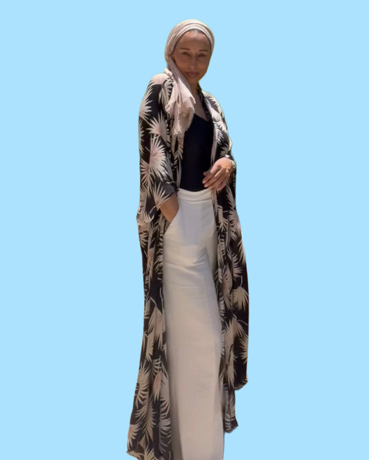 Midnight Palm Criss Cross Back Kimono