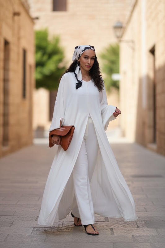White Front Slit Abaya