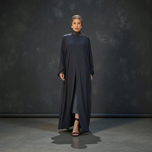 Black Front Slit Maxi Abaya