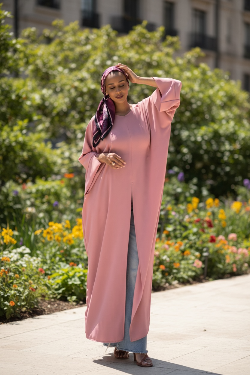 Pink Rose Front Slit Abaya